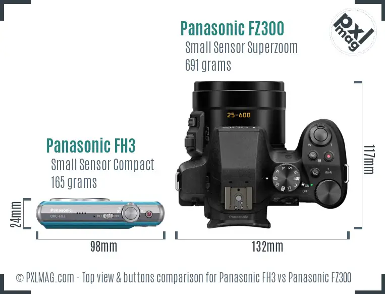 Panasonic FH3 vs Panasonic FZ300 top view buttons comparison