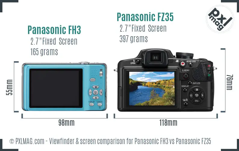 Panasonic FH3 vs Panasonic FZ35 Screen and Viewfinder comparison Panasonic FH3 vs Panasonic FZ35 Screen and Viewfinder comparison