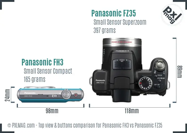 Panasonic FH3 vs Panasonic FZ35 top view buttons comparison Panasonic FH3 vs Panasonic FZ35 top view buttons comparison