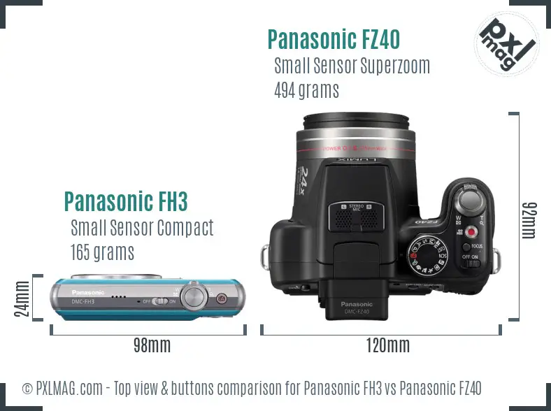 Panasonic FH3 vs Panasonic FZ40 top view buttons comparison