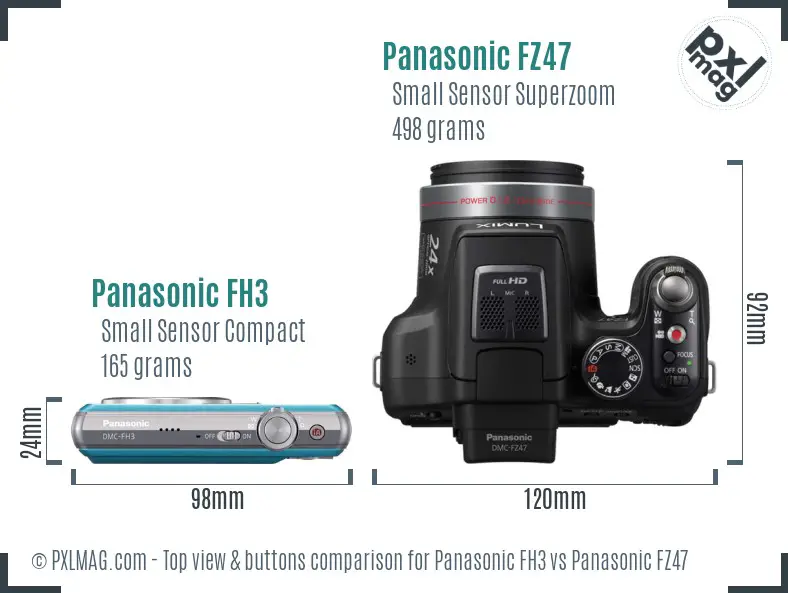 Panasonic FH3 vs Panasonic FZ47 top view buttons comparison