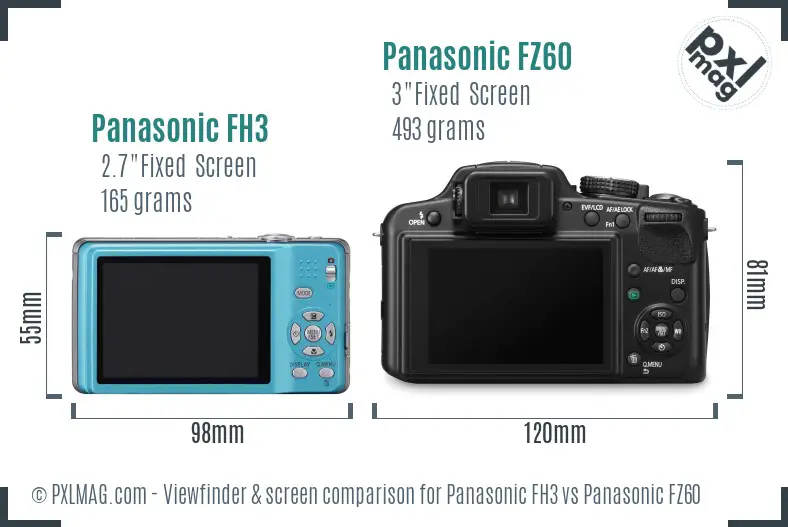 Panasonic FH3 vs Panasonic FZ60 Screen and Viewfinder comparison