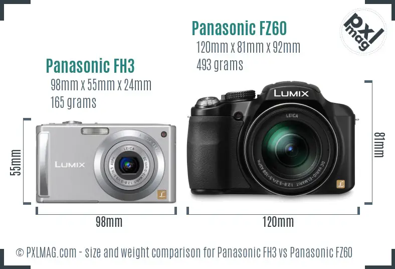 Panasonic FH3 vs Panasonic FZ60 size comparison