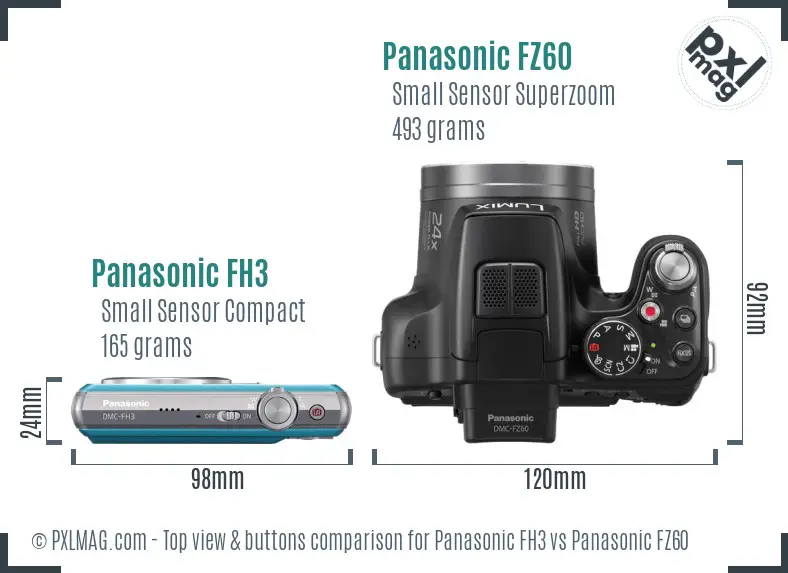 Panasonic FH3 vs Panasonic FZ60 top view buttons comparison