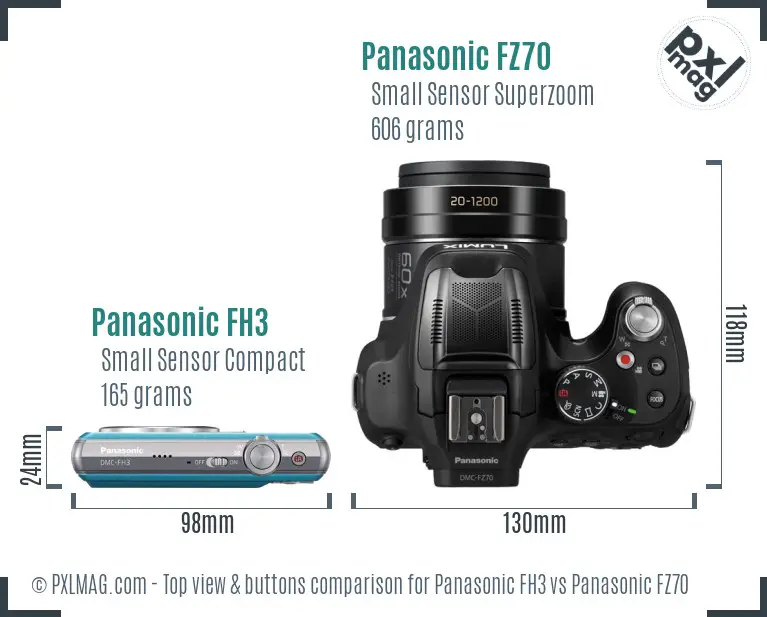 Panasonic FH3 vs Panasonic FZ70 top view buttons comparison