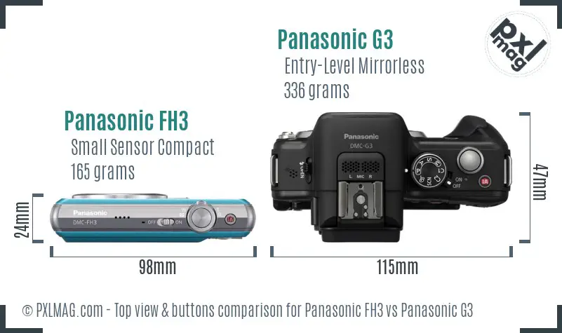 Panasonic FH3 vs Panasonic G3 top view buttons comparison