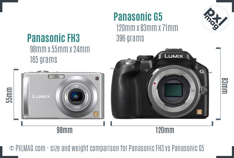 Panasonic FH3 vs Panasonic G5 size comparison