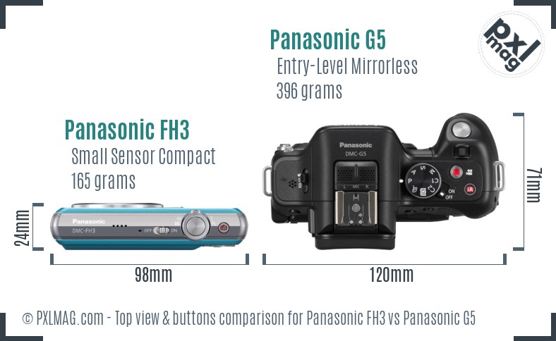 Panasonic FH3 vs Panasonic G5 top view buttons comparison