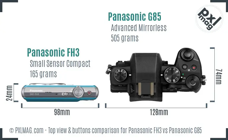 Panasonic FH3 vs Panasonic G85 top view buttons comparison