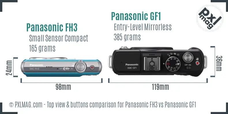 Panasonic FH3 vs Panasonic GF1 top view buttons comparison