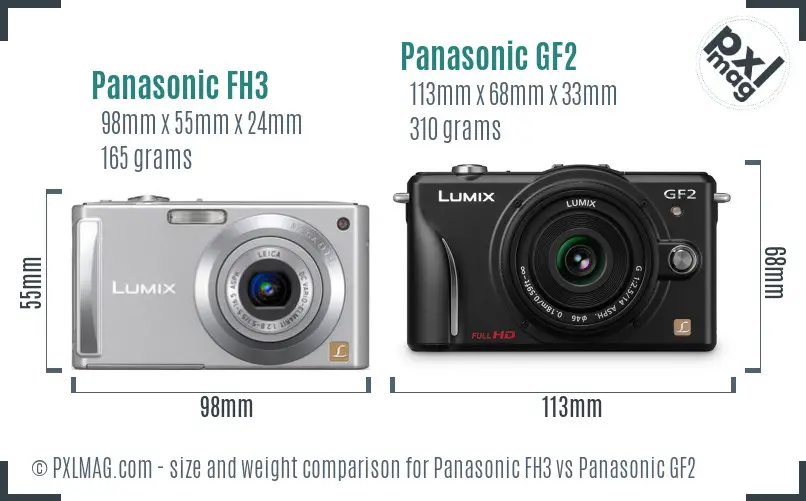 Panasonic FH3 vs Panasonic GF2 size comparison