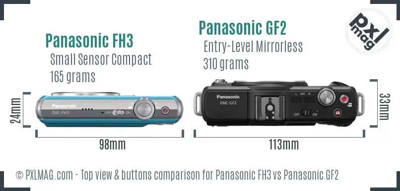 Panasonic FH3 vs Panasonic GF2 top view buttons comparison