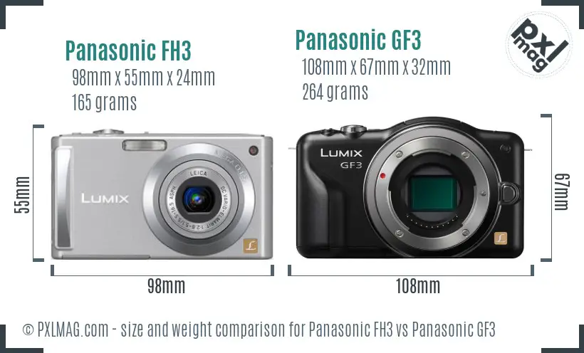 Panasonic FH3 vs Panasonic GF3 size comparison