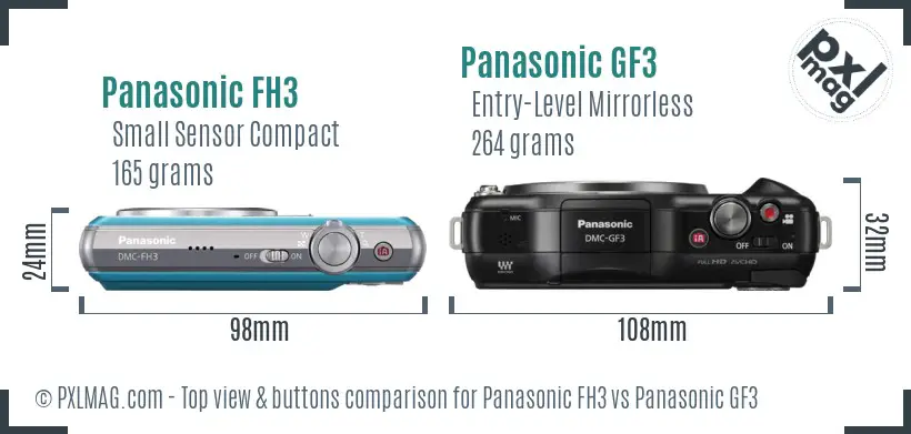 Panasonic FH3 vs Panasonic GF3 top view buttons comparison