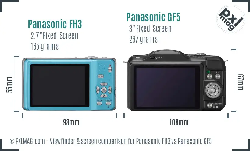 Panasonic FH3 vs Panasonic GF5 Screen and Viewfinder comparison