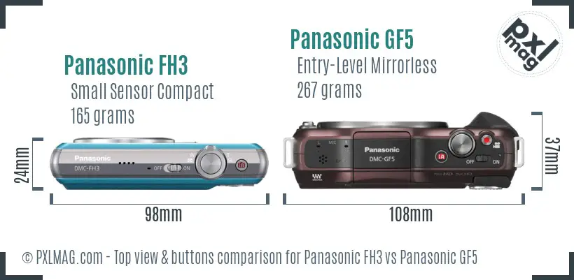 Panasonic FH3 vs Panasonic GF5 top view buttons comparison