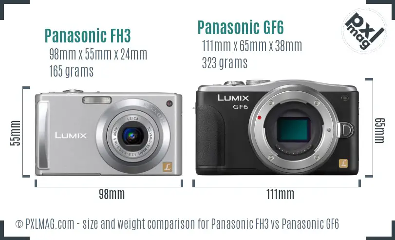 Panasonic FH3 vs Panasonic GF6 size comparison