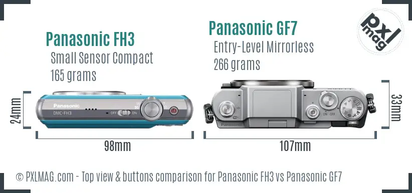 Panasonic FH3 vs Panasonic GF7 top view buttons comparison