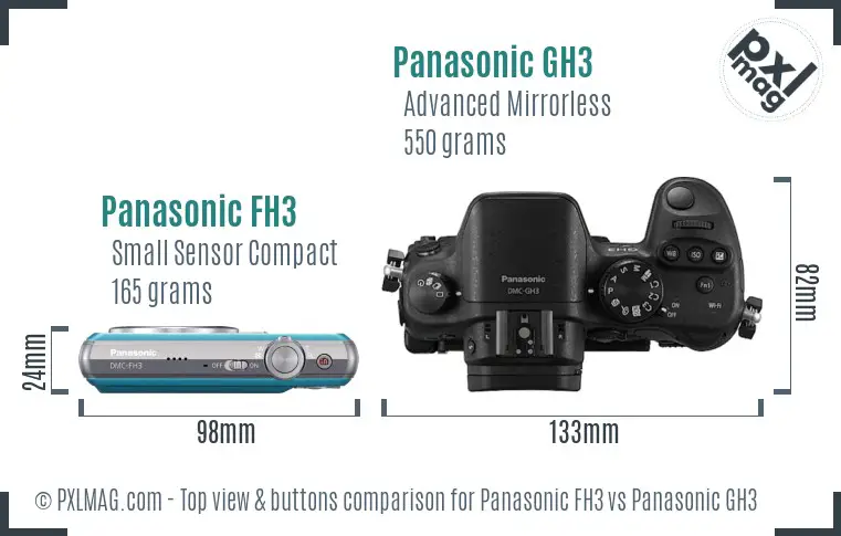 Panasonic FH3 vs Panasonic GH3 top view buttons comparison