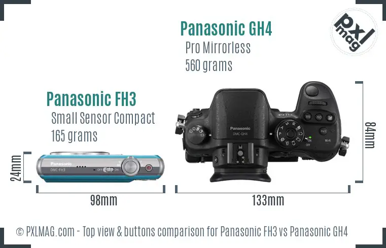 Panasonic FH3 vs Panasonic GH4 top view buttons comparison Panasonic FH3 vs Panasonic GH4 top view buttons comparison
