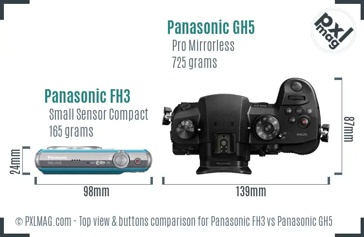 Panasonic FH3 vs Panasonic GH5 top view buttons comparison