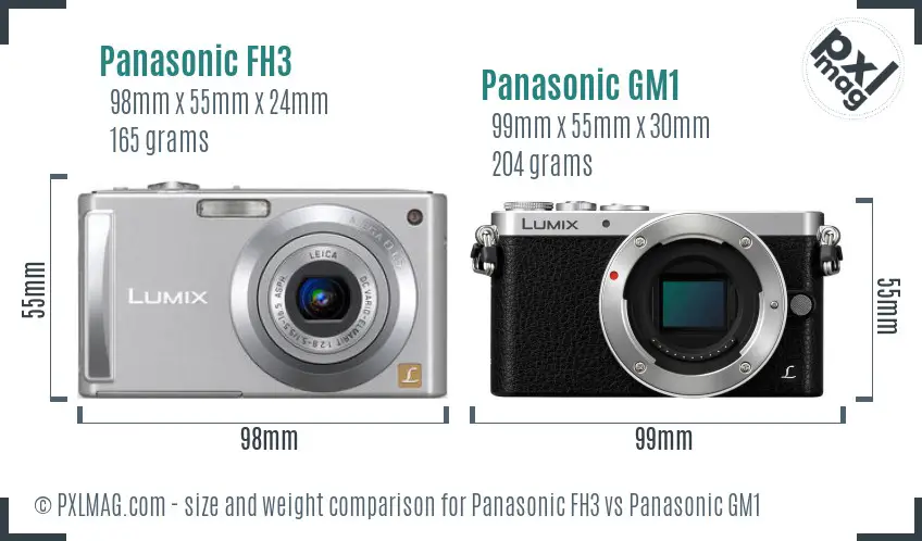 Panasonic FH3 vs Panasonic GM1 size comparison
