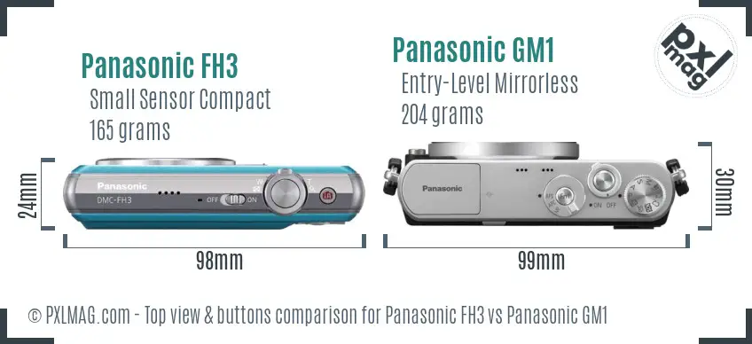 Panasonic FH3 vs Panasonic GM1 top view buttons comparison