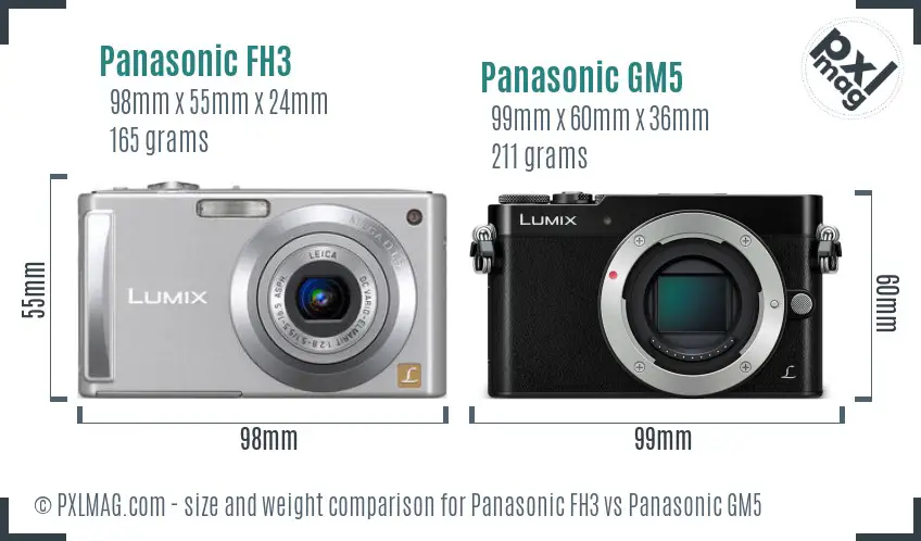 Panasonic FH3 vs Panasonic GM5 size comparison