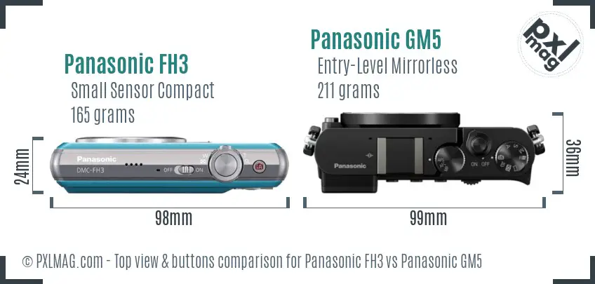 Panasonic FH3 vs Panasonic GM5 top view buttons comparison