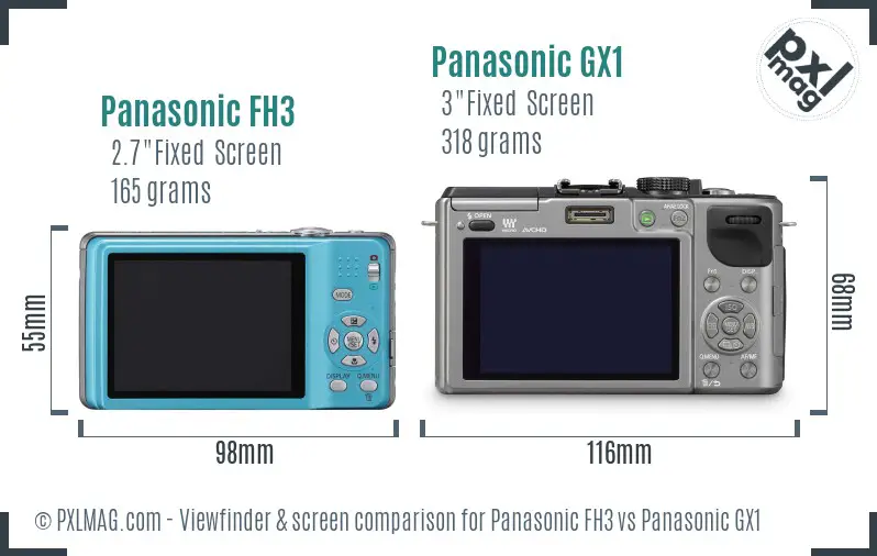 Panasonic FH3 vs Panasonic GX1 Screen and Viewfinder comparison Panasonic FH3 vs Panasonic GX1 Screen and Viewfinder comparison