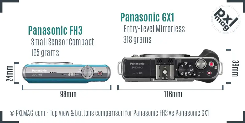Panasonic FH3 vs Panasonic GX1 top view buttons comparison Panasonic FH3 vs Panasonic GX1 top view buttons comparison