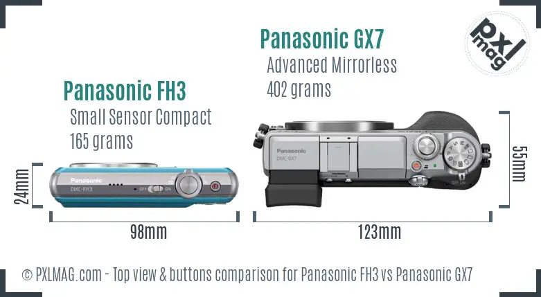 Panasonic FH3 vs Panasonic GX7 top view buttons comparison