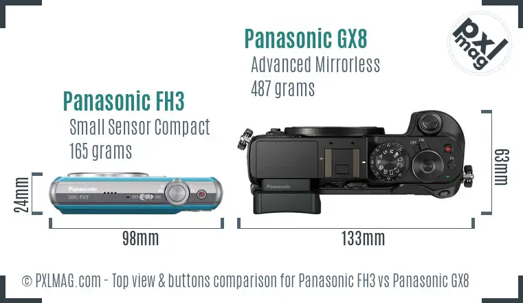 Panasonic FH3 vs Panasonic GX8 top view buttons comparison