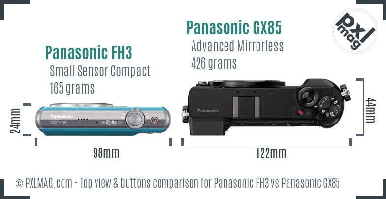 Panasonic FH3 vs Panasonic GX85 top view buttons comparison