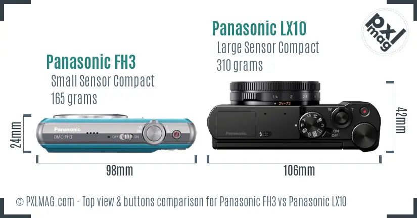 Panasonic FH3 vs Panasonic LX10 top view buttons comparison Panasonic FH3 vs Panasonic LX10 top view buttons comparison