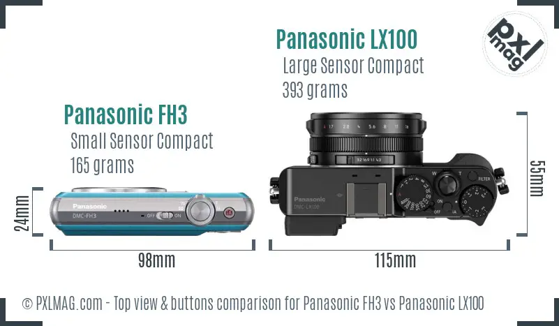 Panasonic FH3 vs Panasonic LX100 top view buttons comparison