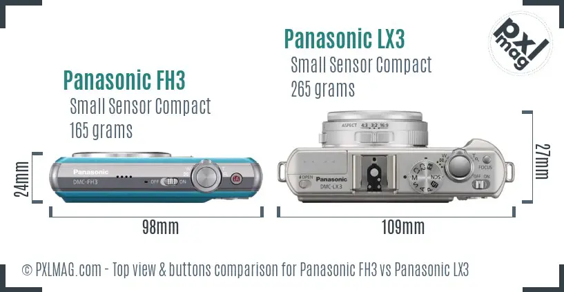 Panasonic FH3 vs Panasonic LX3 top view buttons comparison