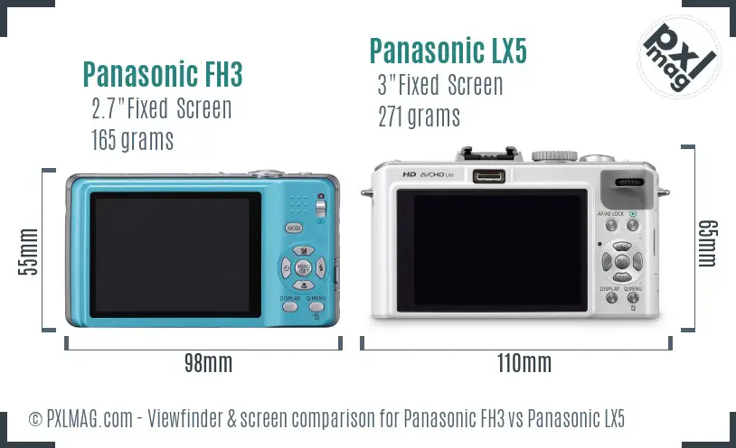 Panasonic FH3 vs Panasonic LX5 Screen and Viewfinder comparison