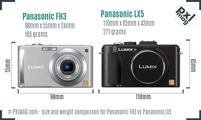 Panasonic FH3 vs Panasonic LX5 size comparison