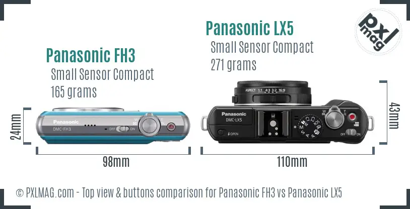 Panasonic FH3 vs Panasonic LX5 top view buttons comparison