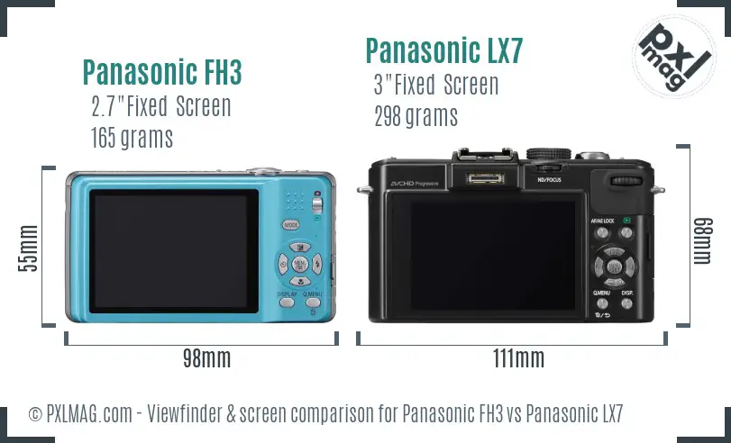 Panasonic FH3 vs Panasonic LX7 Screen and Viewfinder comparison
