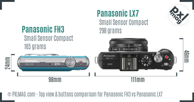Panasonic FH3 vs Panasonic LX7 top view buttons comparison