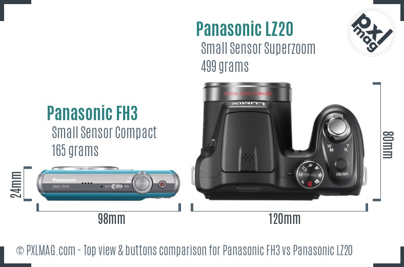 Panasonic FH3 vs Panasonic LZ20 top view buttons comparison