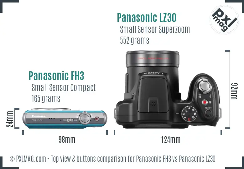 Panasonic FH3 vs Panasonic LZ30 top view buttons comparison Panasonic FH3 vs Panasonic LZ30 top view buttons comparison