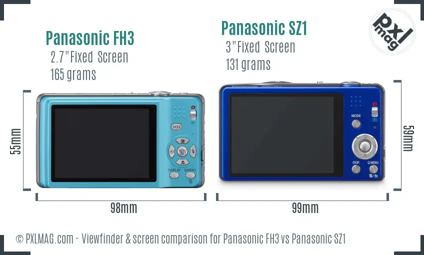 Panasonic FH3 vs Panasonic SZ1 Screen and Viewfinder comparison