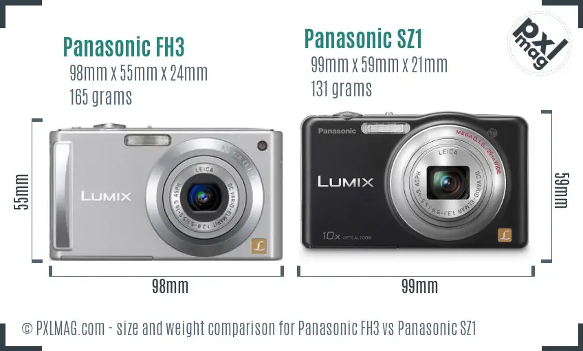 Panasonic FH3 vs Panasonic SZ1 size comparison