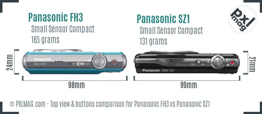 Panasonic FH3 vs Panasonic SZ1 top view buttons comparison