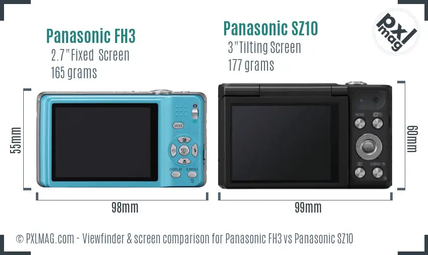 Panasonic FH3 vs Panasonic SZ10 Screen and Viewfinder comparison