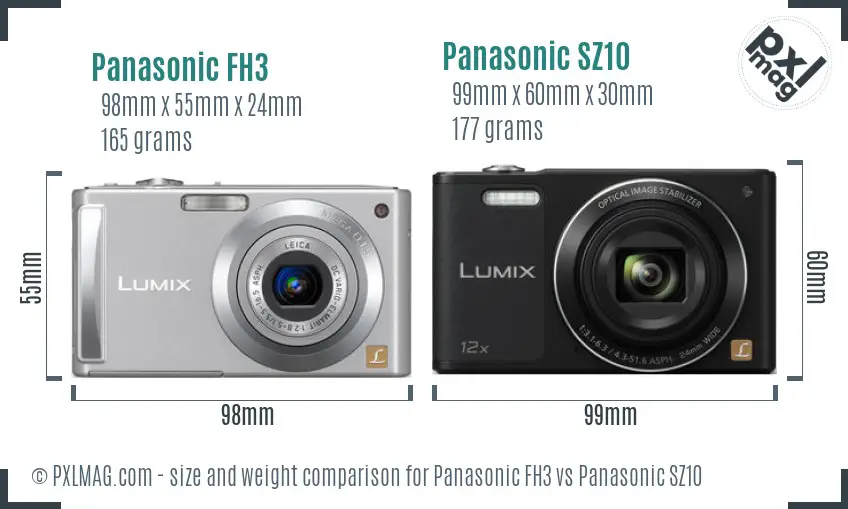 Panasonic FH3 vs Panasonic SZ10 size comparison
