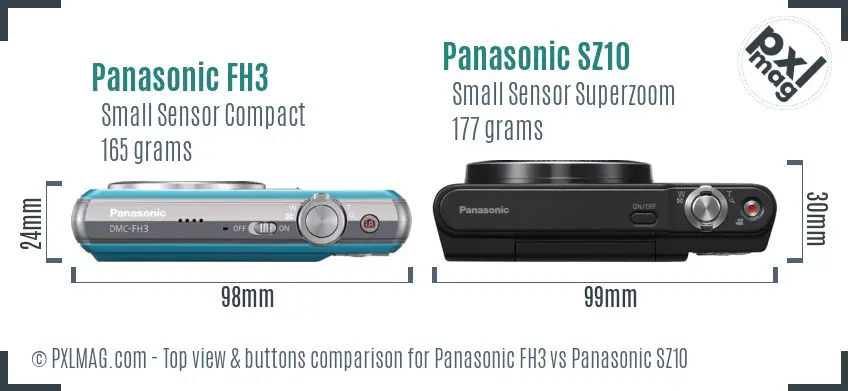 Panasonic FH3 vs Panasonic SZ10 top view buttons comparison